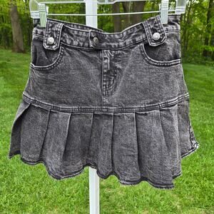 Wild Fable Denim Skirt Acid Wash Weathered Black Pleated Belt Loops Pockets sz 6